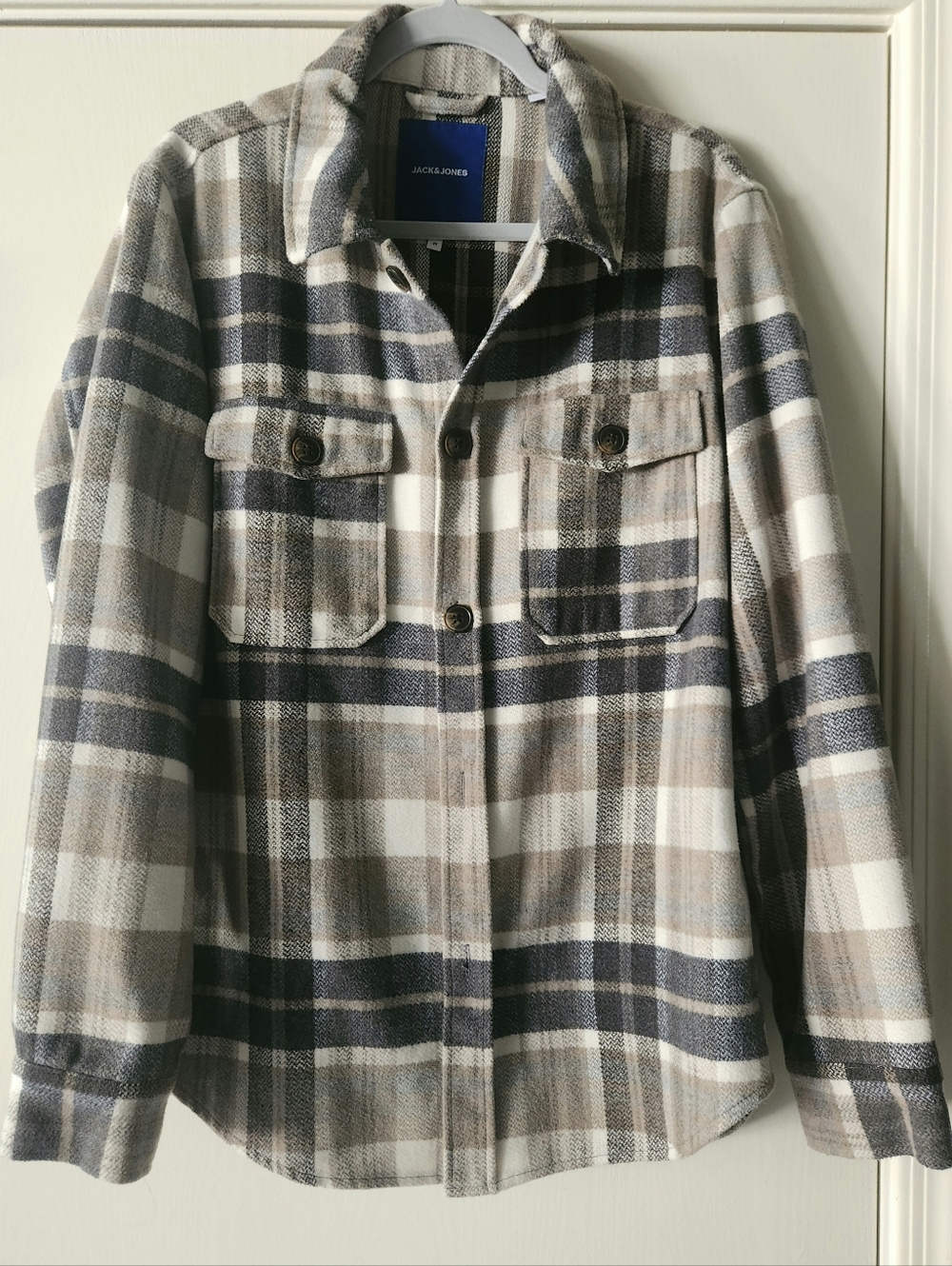 Jack & Jones Men's Tan Plaid Flannel Oversized Shirt Size Med EUC $29